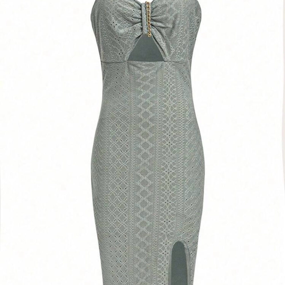 Green Lace Dress with Gold Chain Straps size XL NEW - Picture 2 of 6